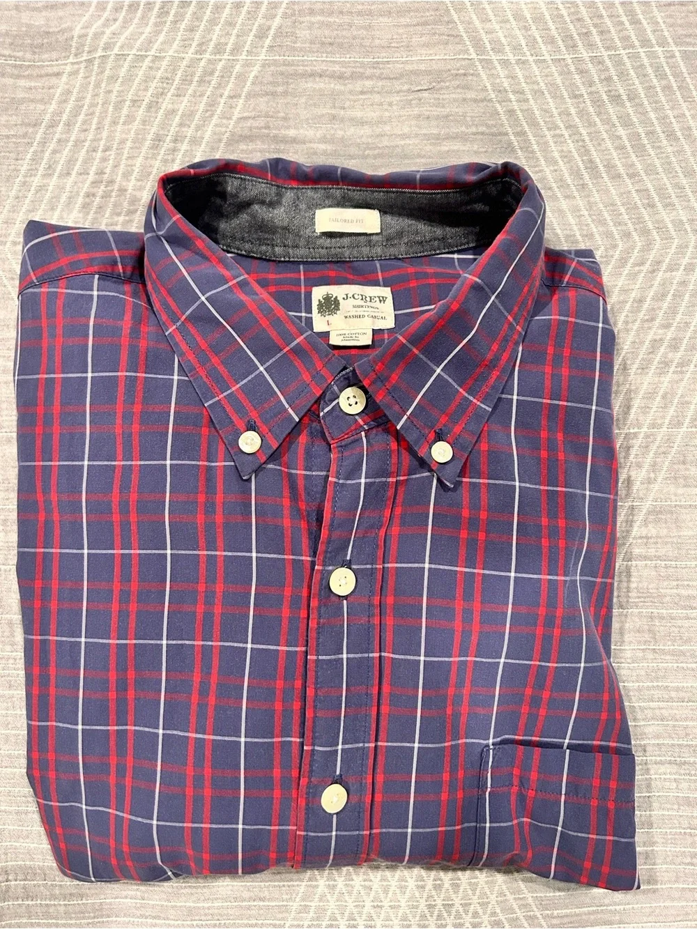J. Crew Men's Plaid Button-Down Shirts — Green/Black & Navy/Red Large